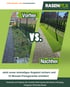 Vergleichsbild: Ungepflegter Gartenweg mit Gras vor (Vorher) und ordentlicher Weg mit Kunstrasen nach (Nachher) der Verlegung.