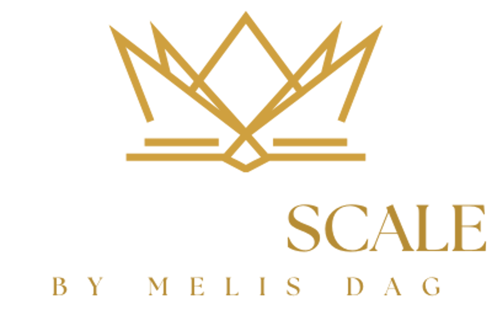 Goldene Krone über dem Schriftzug "MENTOR SCALE BY MELIS DAG" auf grünem Hintergrund.