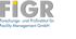FIGR Logo: Graue Buchstaben, gelber Punkt über dem "I", darunter "Forschungs- und Prüfinstitut für Facility Management GmbH"