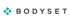 Logo von BODYSET mit vier rautenförmigen, türkisfarbenen Blättern links.