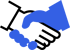 Zwei Hände schütteln sich, die eine blau, die andere in schwarzer Umrisslinie.