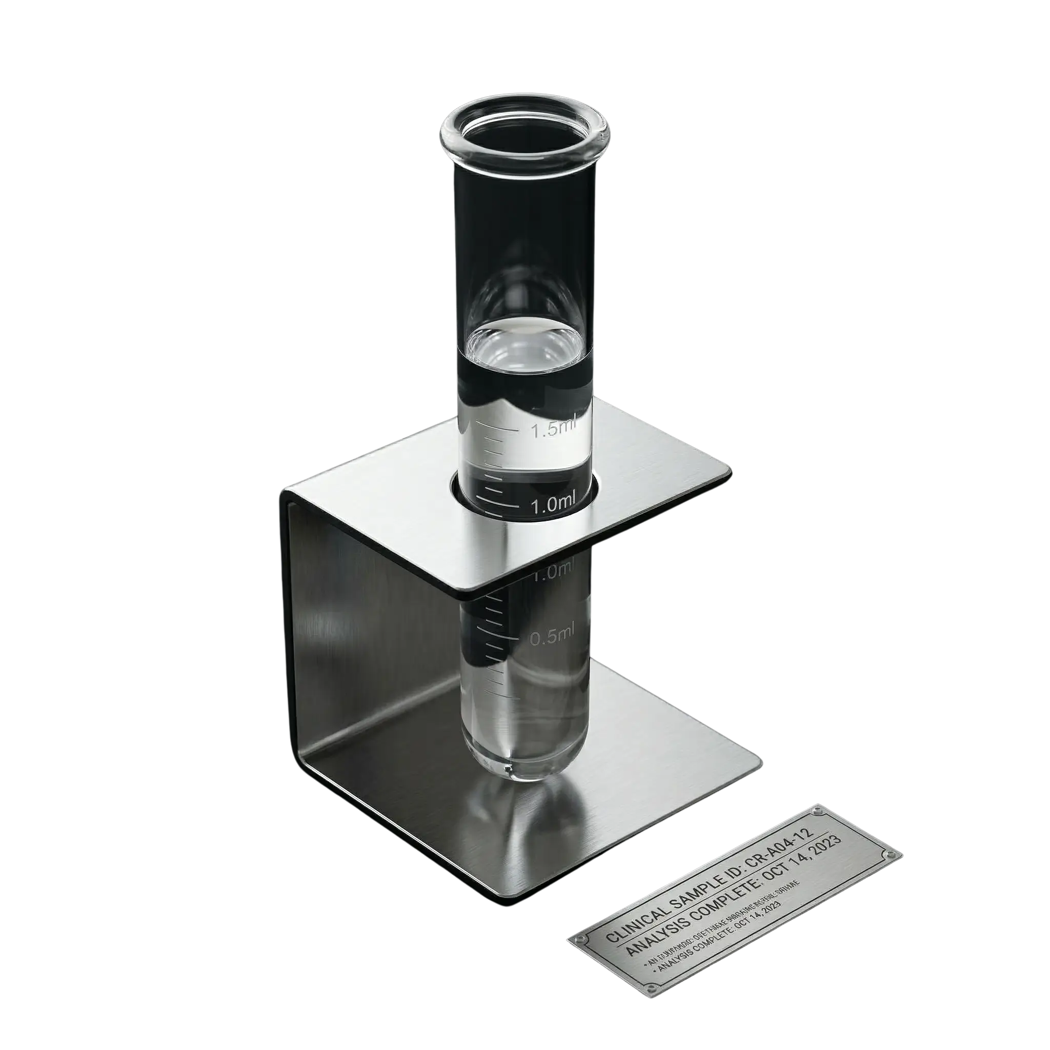Klinisches Blutentnahmeröhrchen in einer Edelstahl-Halterung zur präzisen Hormonanalyse