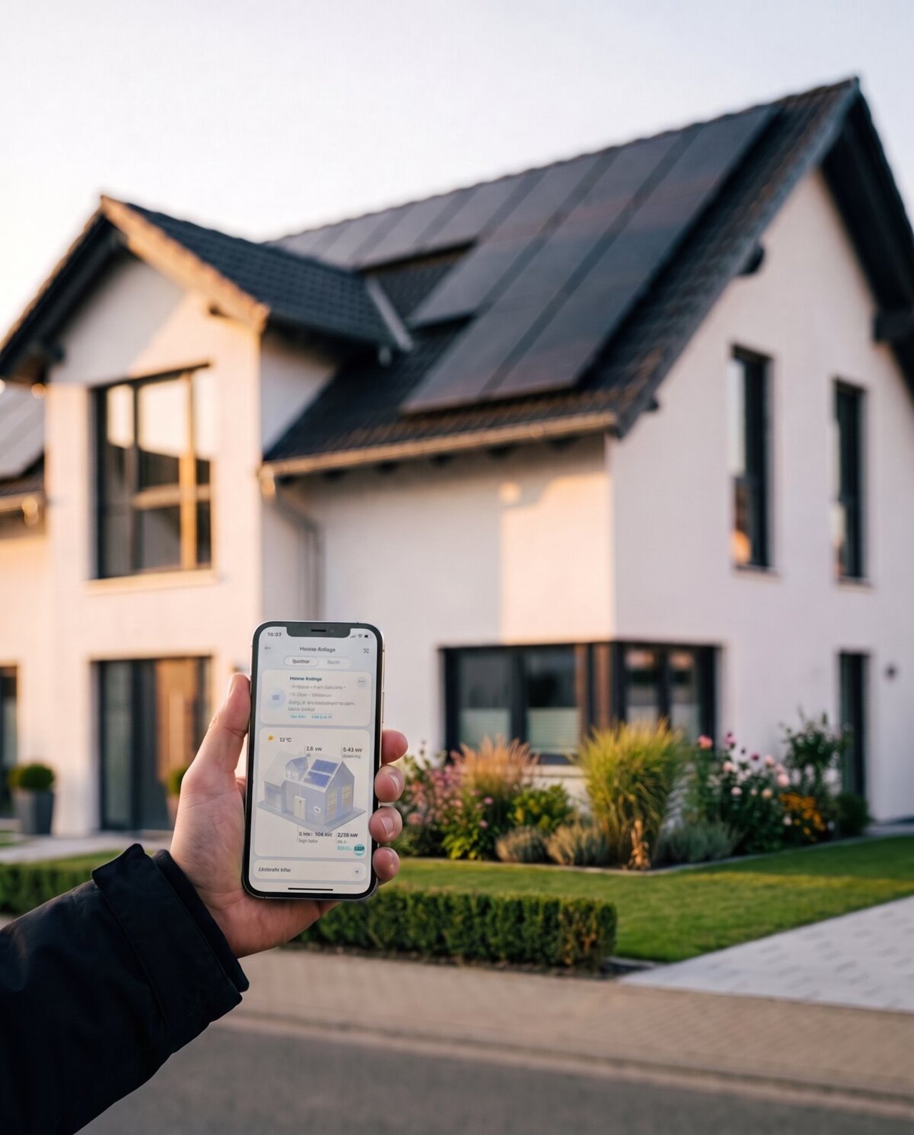 Hausbesitzer sieht in der App den ersten Tagesertrag seiner neuen Solaranlage