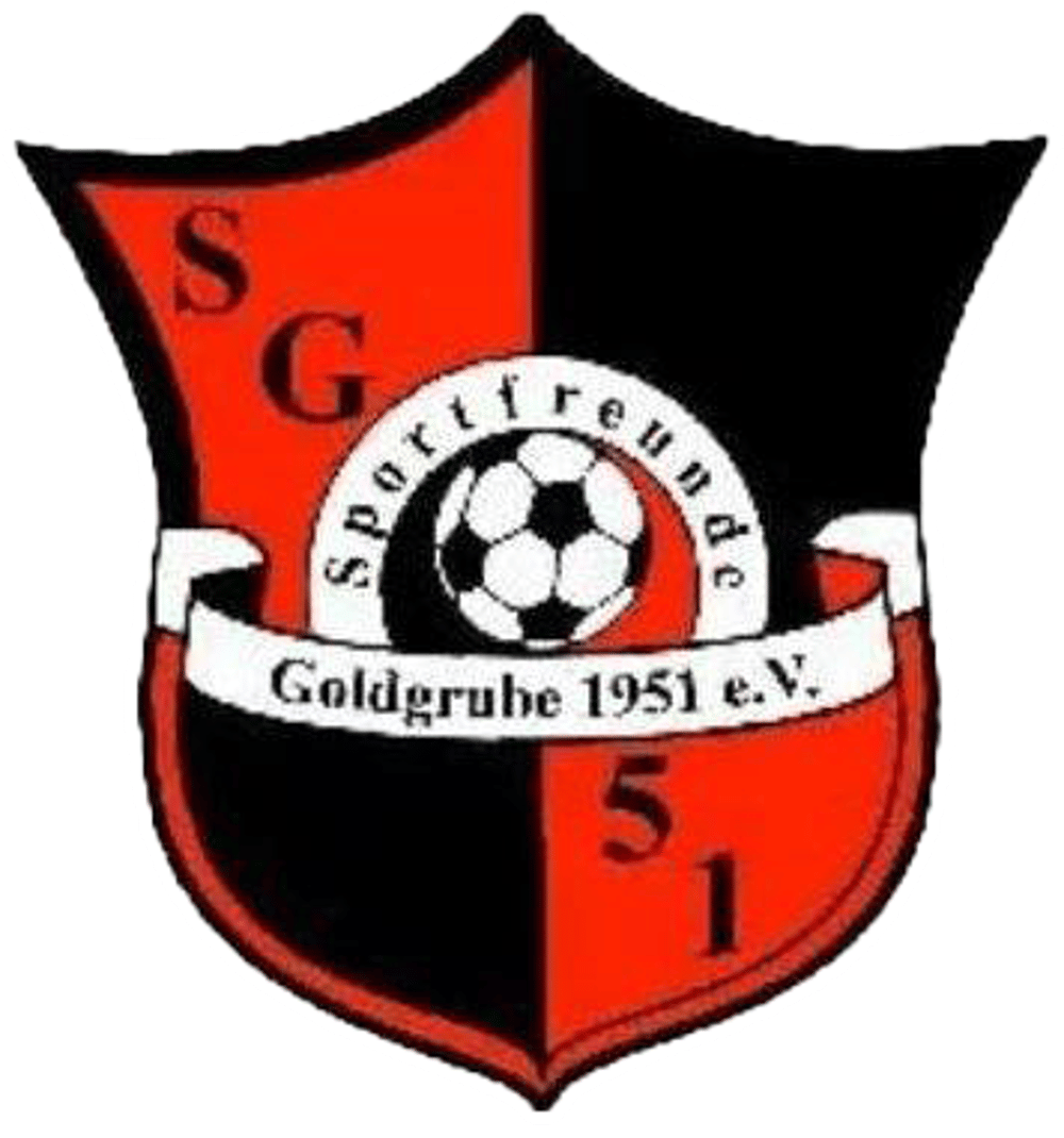 Wappen in Schwarz und Rot mit "S G 5 1", Fußball, "Sportfreunde Goldgrube 1951 e.V."