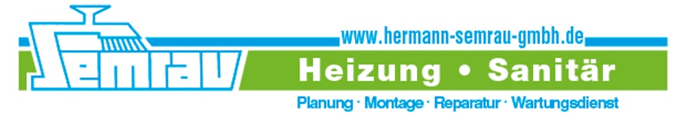 Logo der Hermann Semrau GmbH mit Website, Heizung, Sanitär und Dienstleistungen.