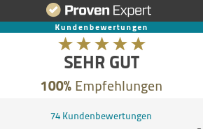 ProvenExpert-Siegel: SEHR GUT, 100 % Empfehlungen, 74 Kundenbewertungen