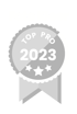 Silberne Auszeichnung mit Text „Foto Kleer Top Pro 2023“ und drei Sternen darunter.
