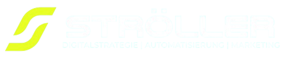 Grünes Logo mit gelbem, geschwungenem "S" und weißem Text "STRÖLLER WEBDESIGN | BRANDING".