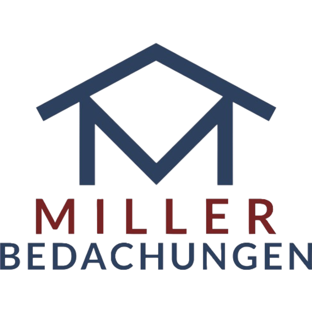 Logo: Miller Bedachungen, mit stilisiertem Dach als Buchstabe M.