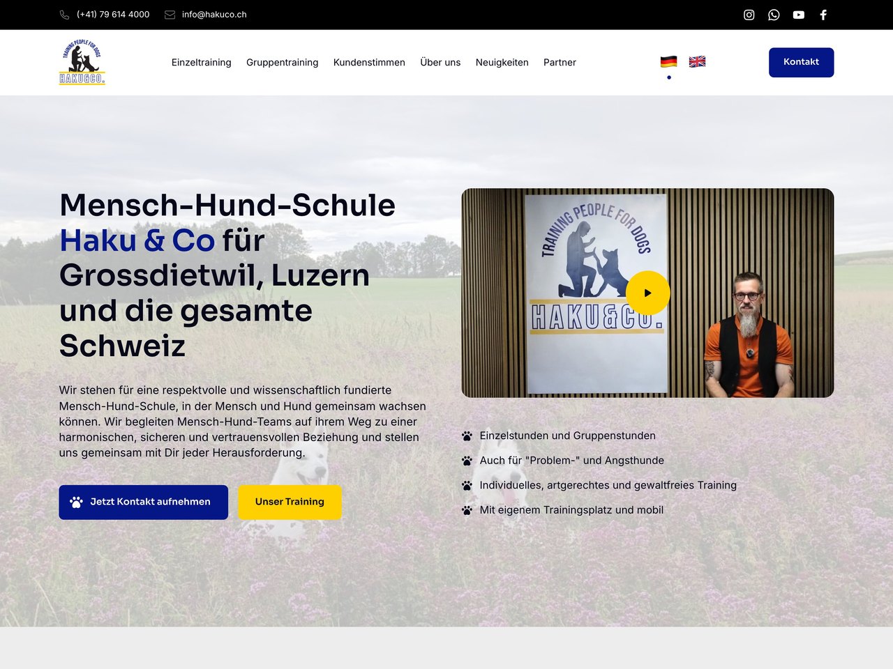 Webseite der Hundeschule HAKU&CO aus der Schweiz