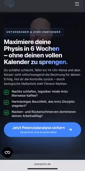 Bildschirmaufnahme der Webseite von Julian Prinz auf dem Handy