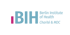 Logo des Berlin Institute of Health (BIH), Charité & MDC auf dunkelgrünem Hintergrund.