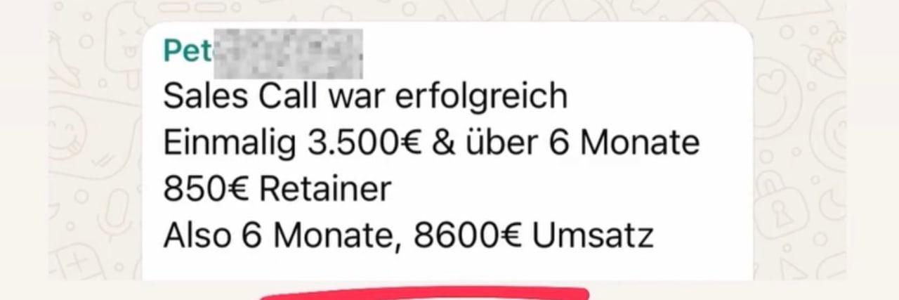 Kundenergebnis: Sales Call erfolgreich, 8.600 EUR Umsatz ueber 6 Monate