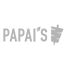 Graues "PAPAI'S" Logo mit Blatt als Apostroph und Döner-Spieß-Symbol.