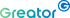 Gedruckter Schriftzug Greator mit einem kreisförmigen G-Logo in einem Farbverlauf von Grün zu Blau auf schwarzem Grund.