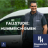 Mann in grauer Weste lehnt an weißem Transporter; Text: FALLSTUDIE: HUMMRICH GMBH; Hummerich GmbH Logo.