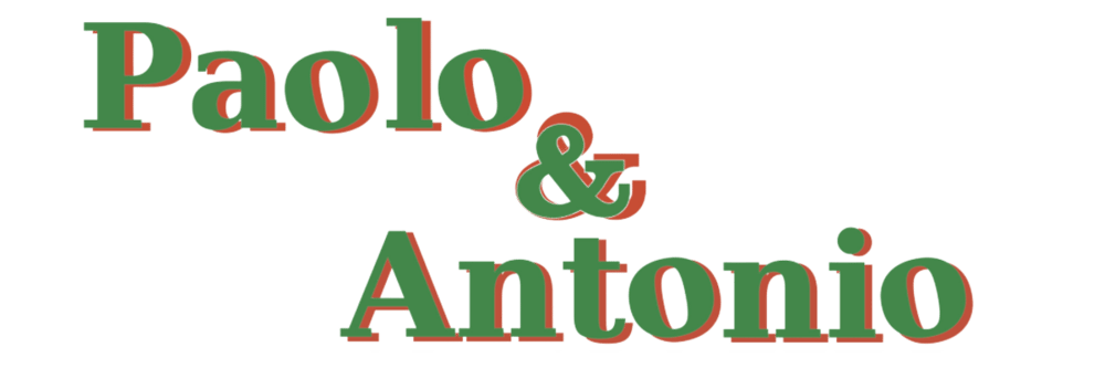 Der Text "Paolo & Antonio" in grünen Buchstaben mit rotem Schatten auf dunklem Hintergrund.