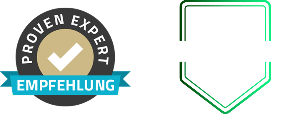 Google Rating 5/5, fünf goldene Sterne, grünes Schild-Logo mit "INPOLO.DE".