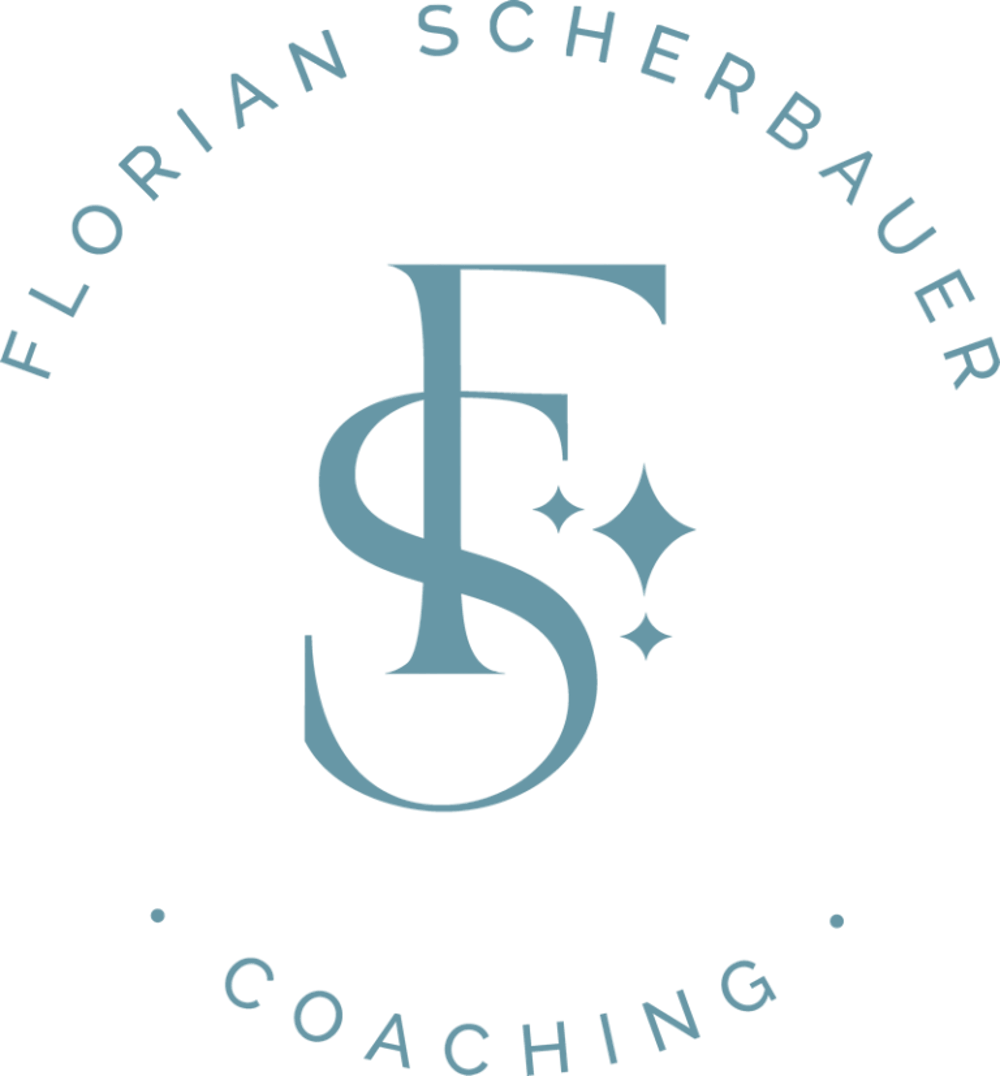 Florian Scherbauer Coaching Logo, Initialen FS mit glitzernden Sternen.