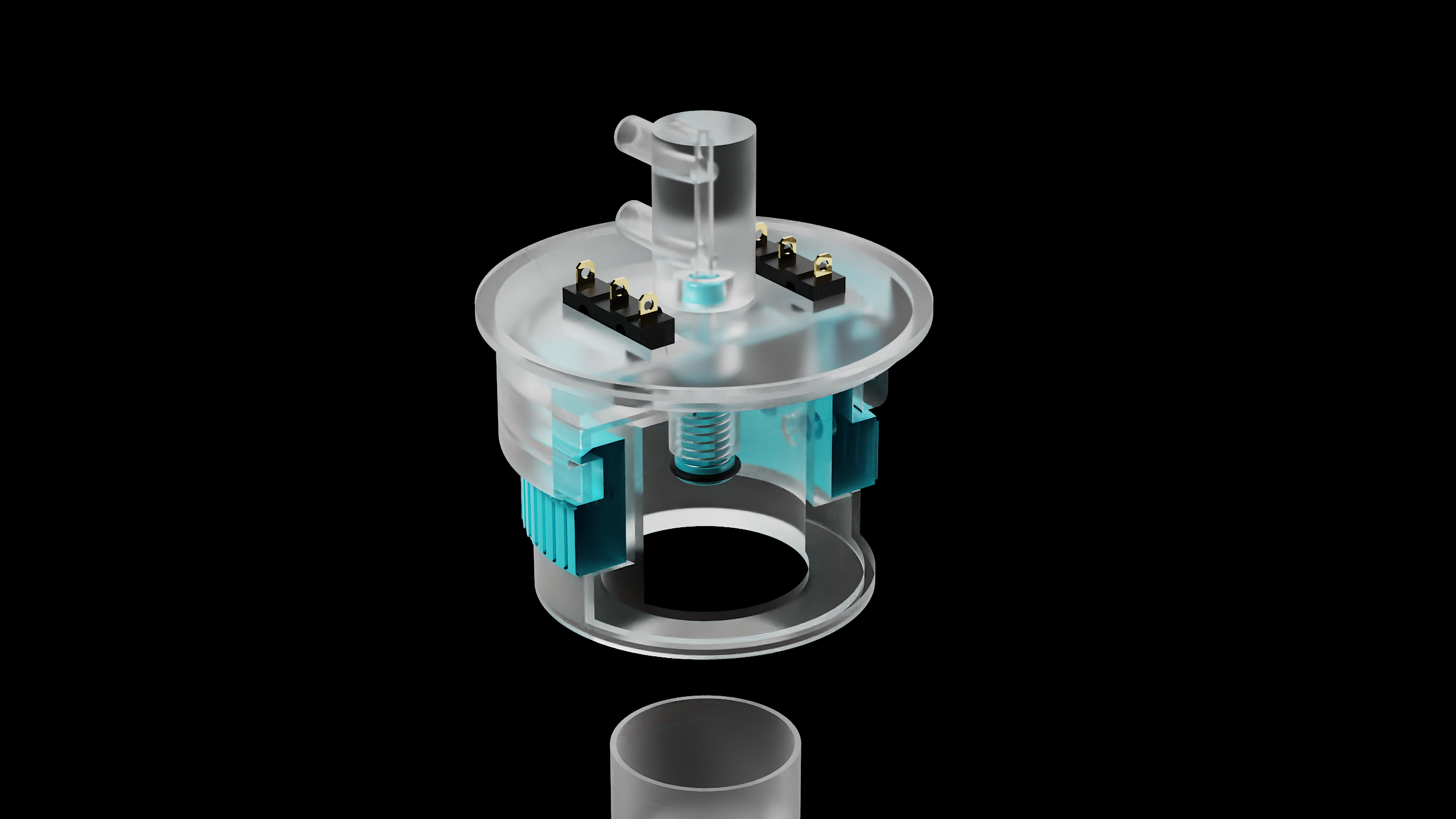 Close-up transparent cross-section render revealing internal product mechanism.