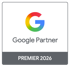 Google Partner Premier 2026 Abzeichen mit farbigem Google-Logo.
