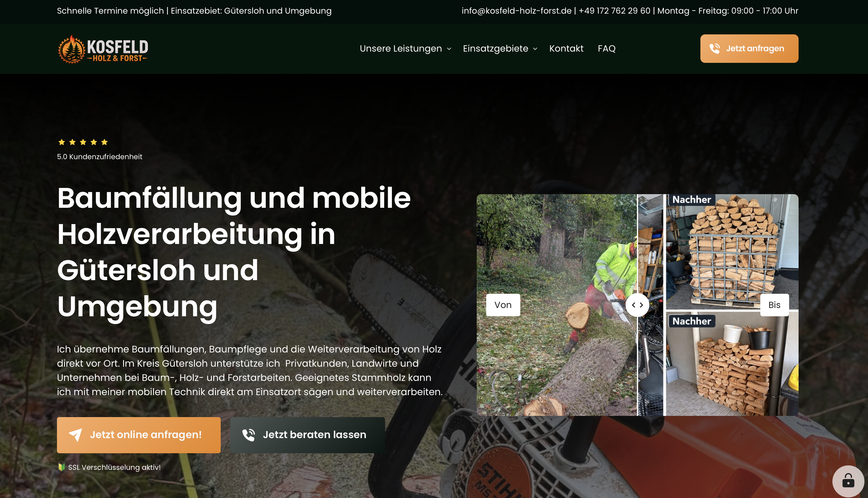 Webseite Baumfällung und mobile Holzverarbeitung