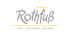 Logo "Rothfuß" in Grau mit vier goldenen Sternen, unterstrichen von einer goldenen Linie und dem Text "HOTEL • RESTAURANT • WELLNESS".