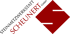 Rote Raute mit schwarzer S-Form neben dem diagonal verlaufenden roten Schriftzug SCHEUNERT auf schwarzem Grund.