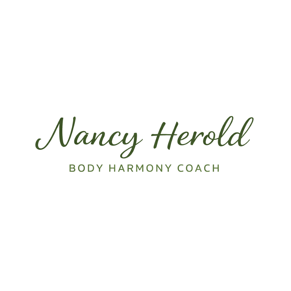 Nancy Herold Body Harmony Coach Logo auf dunkelgrünem Hintergrund.