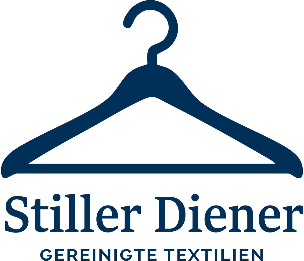 Logo Stiller Diener: Dunkelblauer Kleiderbügel über dem Text "Stiller Diener"