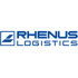Blaues Rhenus Logistics Logo auf dunkelgrünem Hintergrund.