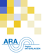 Logo von ARA Region INTERLAKEN mit blauen und gelben Quadraten im Hintergrund.
