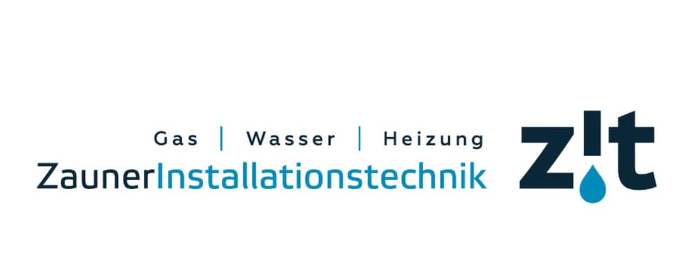Logo "ZaunerInstallationstechnik", "Gas | Wasser | Heizung" und "z!t" mit Wassertropfen.
