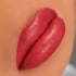 Nahaufnahme von Lippen mit permanentem Make-up in leuchtendem Rot.