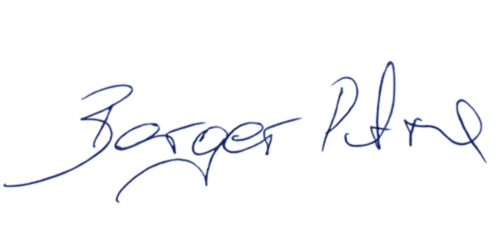 Blaue Unterschrift mit den Wörtern Berger Petra.