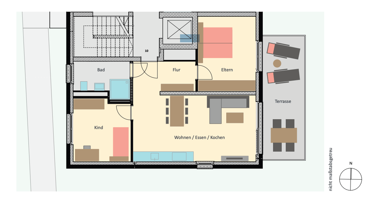 Grundriss Wohnung 10, Haus C, Erdgeschoss: 3,5 Zimmer mit Terrasse, 79,56 m²