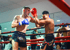 Zwei Boxer mit Boxhandschuhen kämpfen in einem Ring.