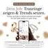 Hand hält Smartphone mit Instagram-Profil, umgeben von Eheringen und Text: "WIR SUCHEN DICH! Dein Job: Trauringe zeigen & Trends setzen."