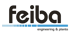 Feiba-Logo mit "engineering & plants" und blauen Quadraten unter dem Schriftzug.