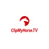 Logo von ClipMyHorse.TV mit weißer Pferdekopf-Silhouette in einem roten Kreis auf weißem Hintergrund.