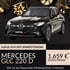Schwarzer Mercedes-Benz GLC 220 D SUV, Text: "LUXUS-SUV MIT SPARPOTENZIAL", "1.659 € brutto/Monat"