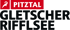 Logo „PITZTAL GLETSCHER RIFFLSEE“ mit Steinbock-Symbol auf rotem und schwarzem Hintergrund.