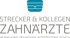 Zahnärzte Strecker & Kollegen Logo mit stilisiertem Zahn und Text: ZAHNHEILKUNDE, IMPLANTOLOGIE, KIEFERORTHOPÄDIE, ÄSTHETIK.
