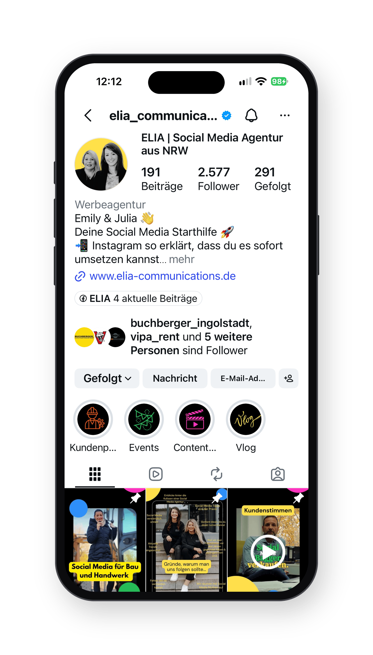 Beispiel eines klar aufgebauten Instagram-Profils