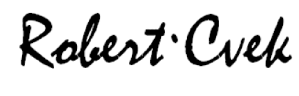 Schwarze kursive Schrift auf weißem Hintergrund mit "Robert Cvek".