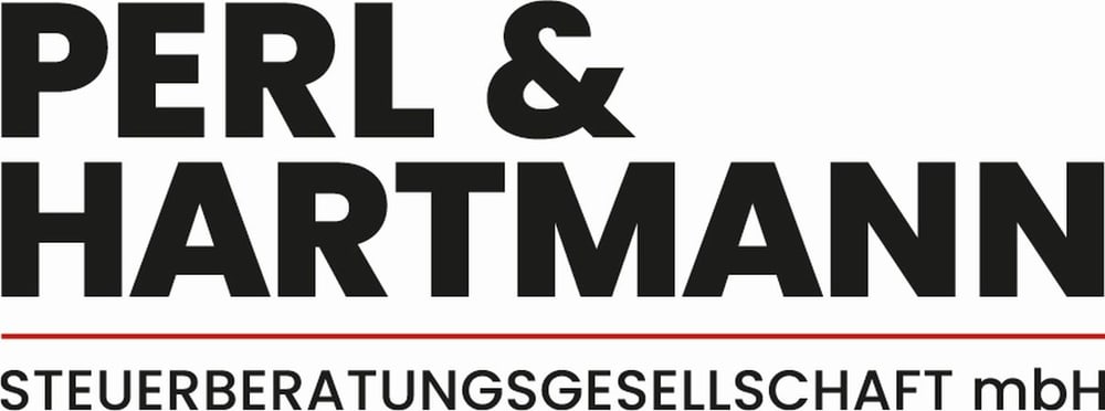Logo von Perl & Hartmann Steuerberatungsgesellschaft mbH, schwarzer Text auf weißem Hintergrund mit roter Linie.