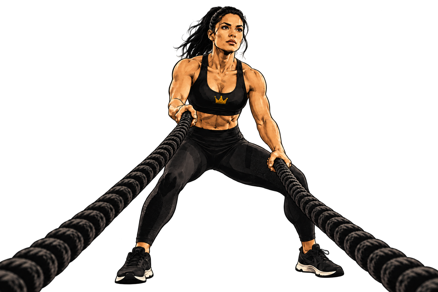 FitnessKing Athletin trainiert mit Battle Ropes