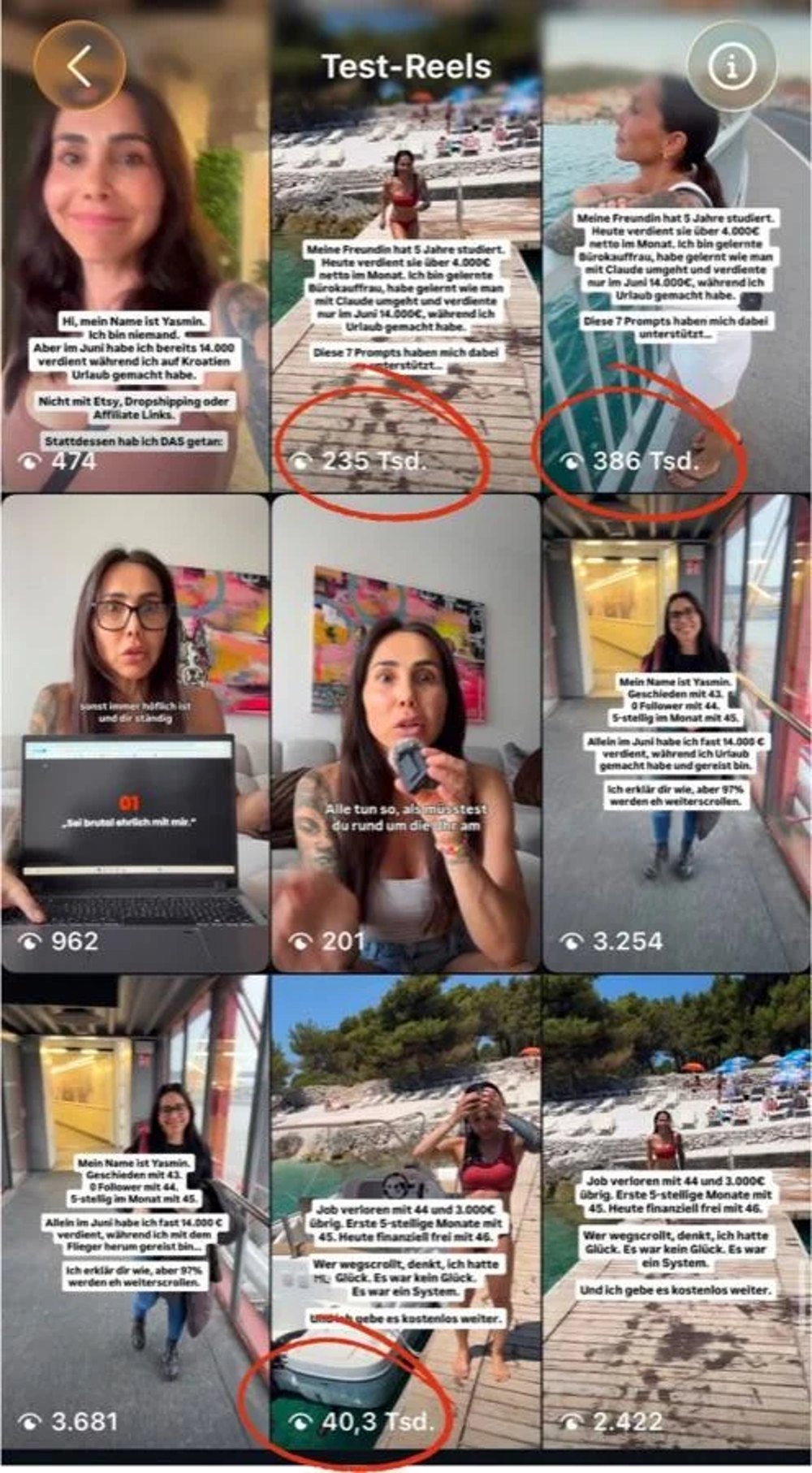 Yasmins echter Test-Reels-Feed in Instagram