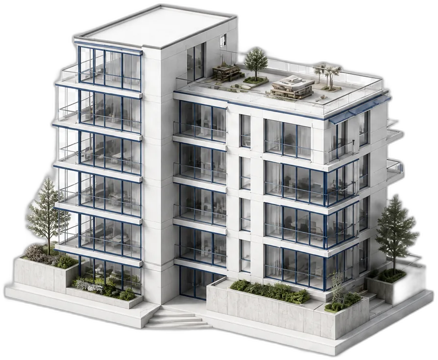 Neubau-Mehrfamilienhaus als 3D-Modell