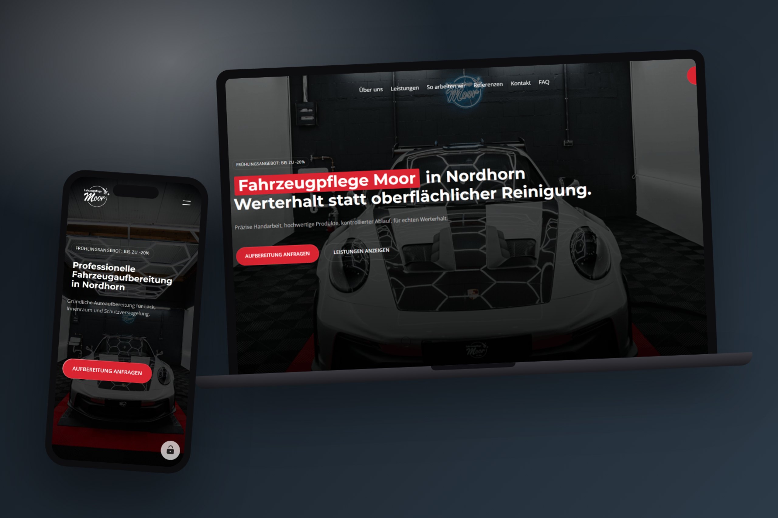 Website von Fahrzeugpflege Moor im Browser